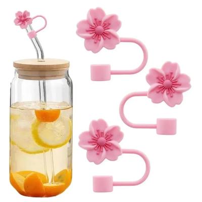 2pcs Reusable Begonia Flower Straw Cover Cap 8mm Silicone Straw Tips Lids Kitchen Tool Straw Accessories Dust Covers Cup Cover