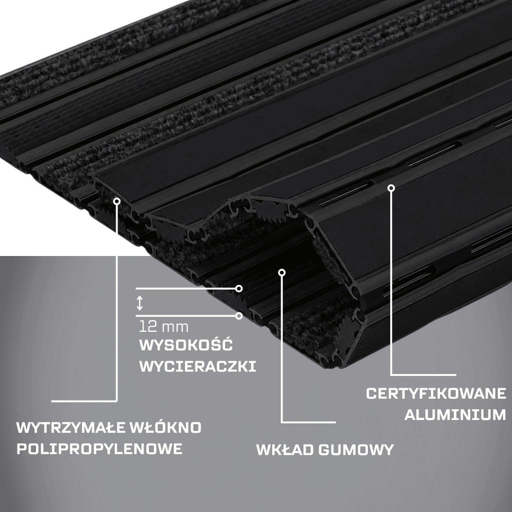 Polentex Premium Black Combi Junior Doormat 12 Rubber-Grips 90X60 Frame