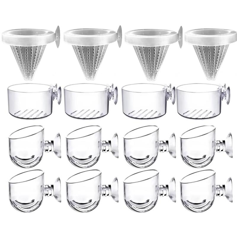 

2025 Trend 16PCS Aquatic Plant Cups Kit For Aquaponic Cultivation Aquarium Decoration 3 Shapes прозорий