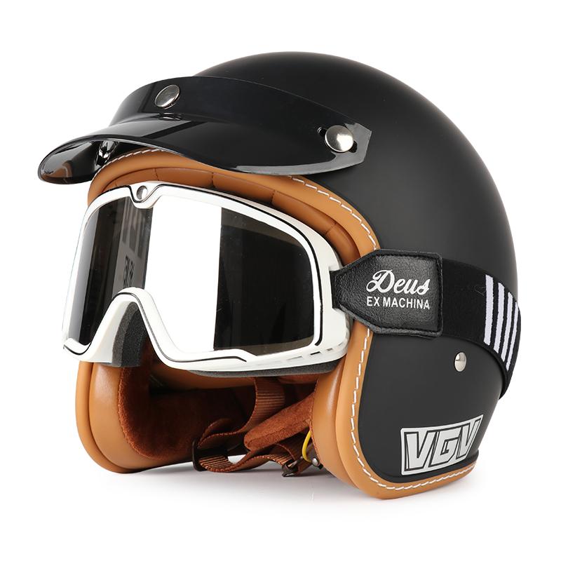 Retro helmet, four season cruising motorcycle, half helmet, men's and women's bubble mirror, electric bike safety helmet