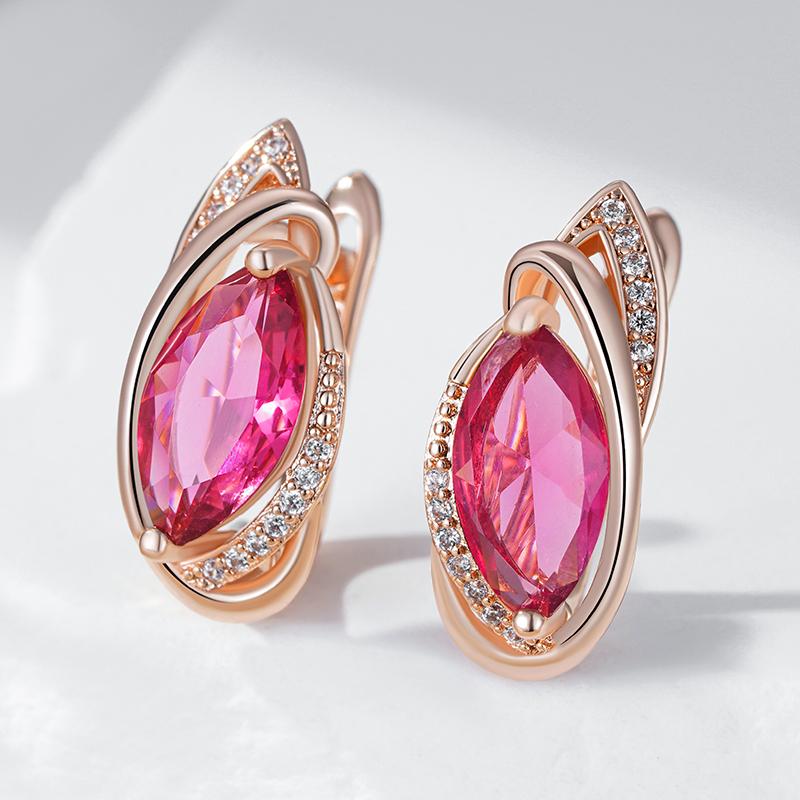 Red Rhombus Natural Zircon Drop Earrings For Women Fashion  Rose Gold Color Vintage Party Fine Daily Jewelry