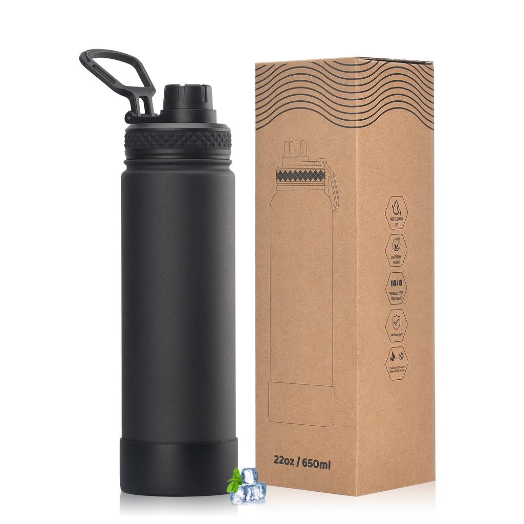 WATERSY Outdoor Sport Wasserflasche Edelstahl Vakuumisoliert 650ml Doppelwandige Thermoskanne Kaffeetasse für Wandern Fitnessstudio Reisen