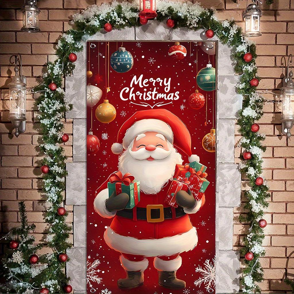 1 piece 2D cute Santa Claus themed door cover washable and reusable