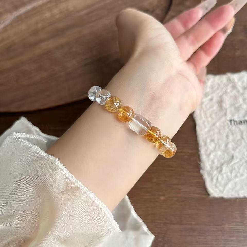 Get rich overnight natural citrine bracelet for women, fashionable and exquisite yellow citrine crystal bracelet, white crystal bracelet, gift for