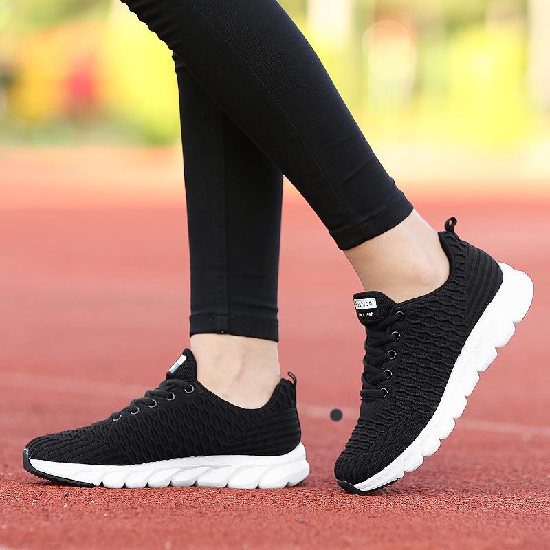 New Spring Flying Weaving Women's Shoes Korean Versatile Lightweight Women's Shoes Lace-Up Casual Shoes Fashionable Sneakers