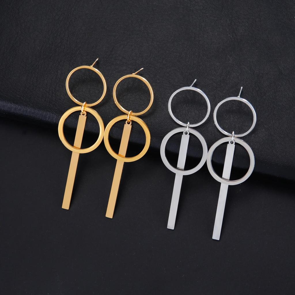 Round Long Tassle Drop Earring for Women Stainless Steel Minimalist Stud Earrings Trendy Geometric Wedding Jewelry Gift