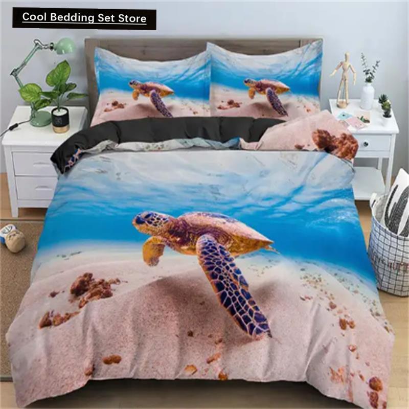Turtles Bedding Sets Anime Sea Turtles HD Bedspread for Teens Girls Fashion Twin Single Queen King Full Size Duvet Cover