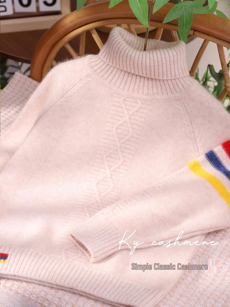 Kleine Schafe springen: Kinder Pullover 100% Kaschmir mit hohem Kragen - Verdickt für Wärme