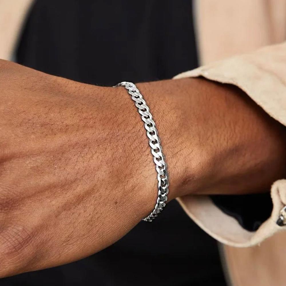 Fashion Stainless Steel Cuban Chain Bracelet for Men Women Unisex Couple Wrist Hand Jewelry Trendy Gift