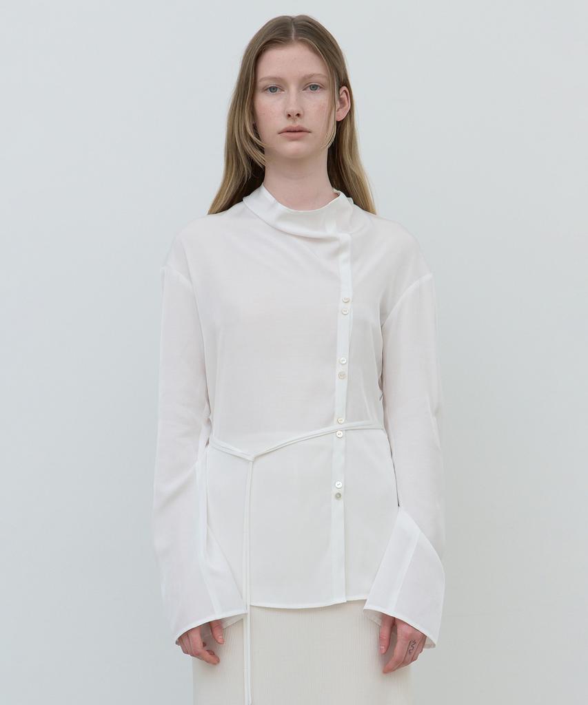 AFTERGLOWOOL Silky Cowl Neck Blouse_White