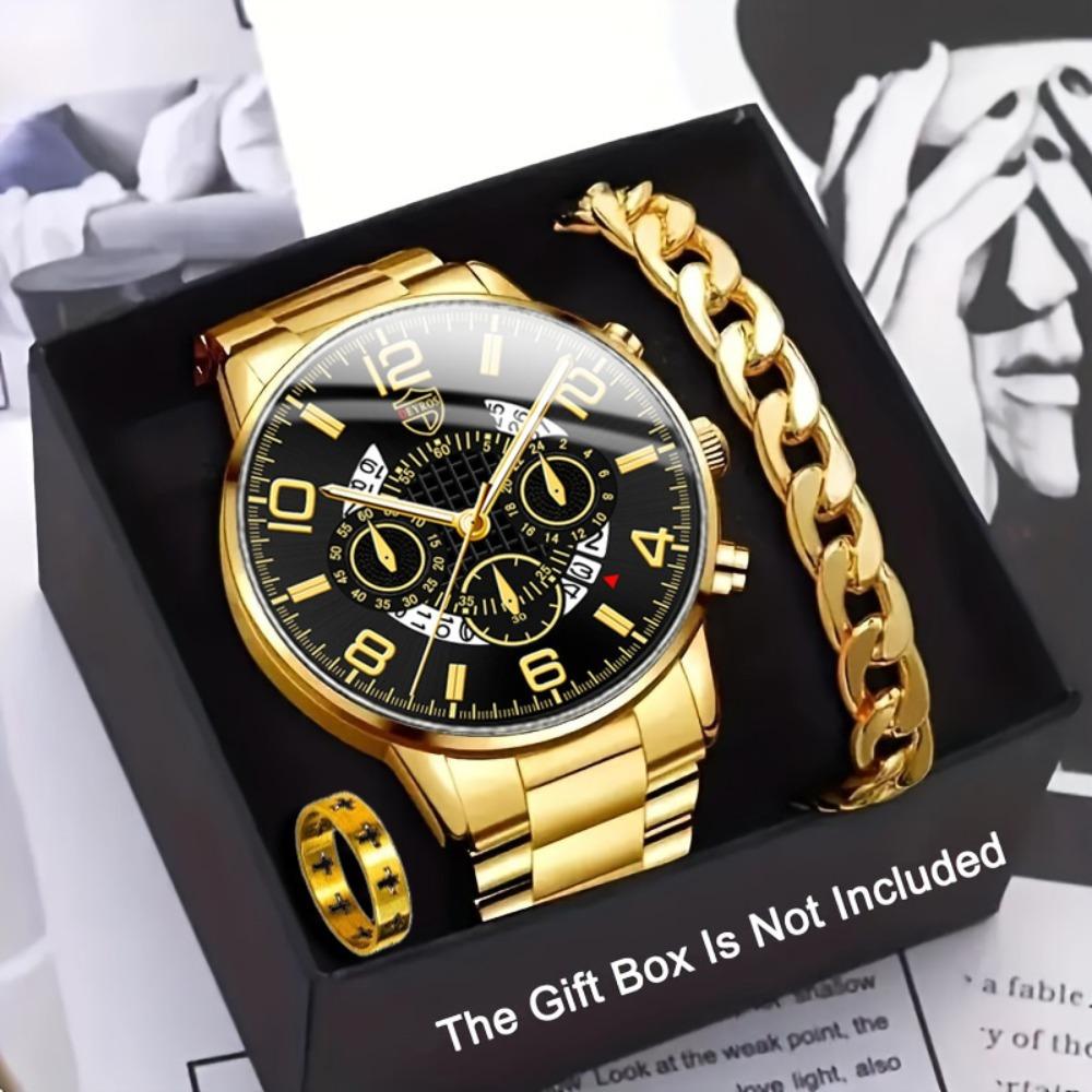 Watch 3-Piece Accessory Set Men S Steel Belt Watch Quartz Watch Fashion Watch