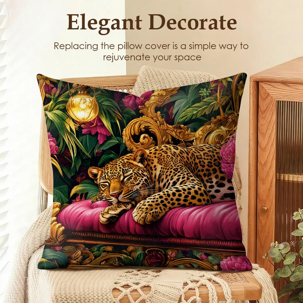 Regal Jungle Leopards Cushion Cover Natural Linen Organic Fabric DoubleSided Printing Sofa Home Decor Gift Pillow Cover