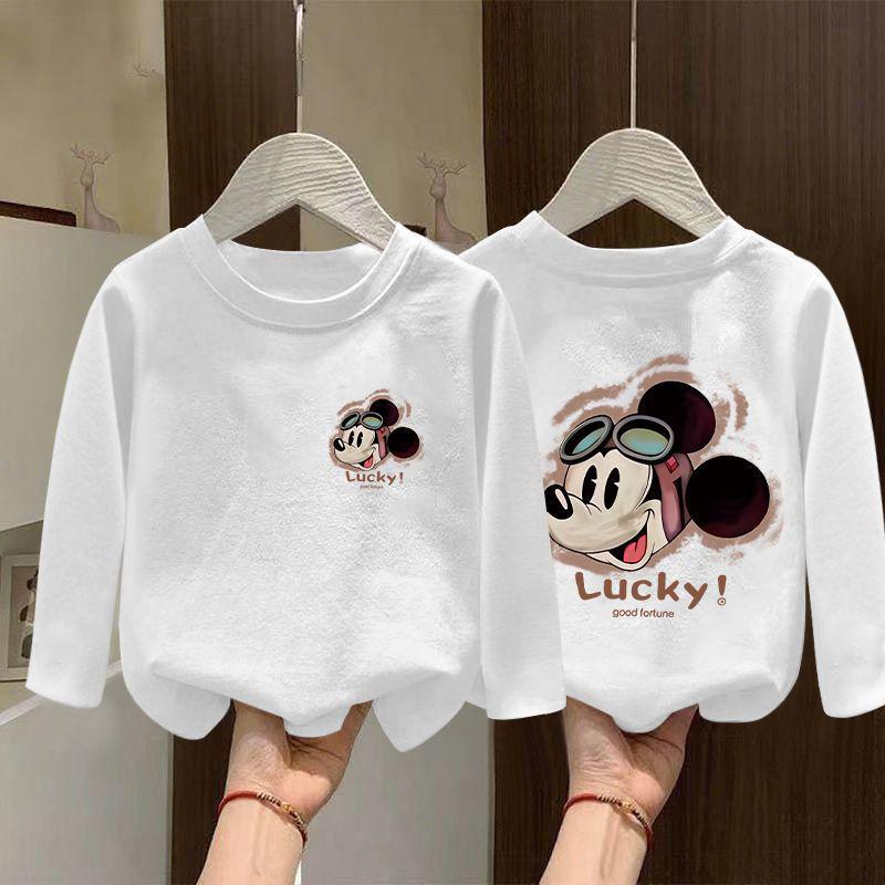 2025 New Girls' Pure Cotton White Base Layer Long Sleeve T-shirt for Spring & Autumn - Medium & Large Kids