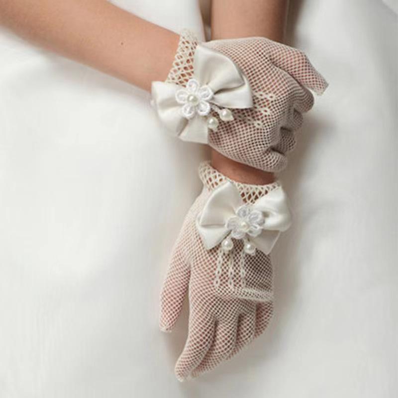 

Children s White Mesh Formal Gloves with Bow - Ideal for Spring, Summer, Dance Performances, and Flower Girl Events. Adult чёрный