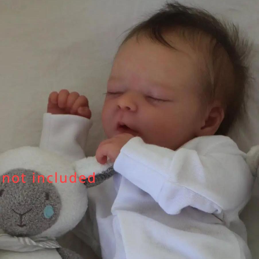 BZDOLL 45cm 17.7inch Soft Vinyl Asleep Reborn Baby Art Doll with 3D-paint Skin and Visible Veins Cloth Body Newborn Bebe Toy for Girl Kids Gift