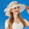 Chapeau de soleil à large bord en organza avec fleurs et plumes, protection UV, matériau translucide, pour femme