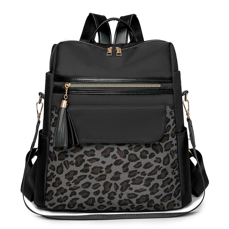 Patchwork Backpack Women's Leopard Print Backpack Large Capacity Schoolbag