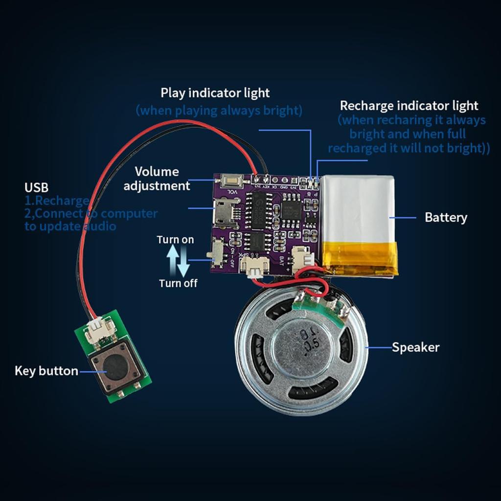 Sound Module,16 MB Push Button Control Activated Vioce Chips, MP3 Music Sound Module for Crafts, Christmas,New Year Greeting Presents Cards Box with
