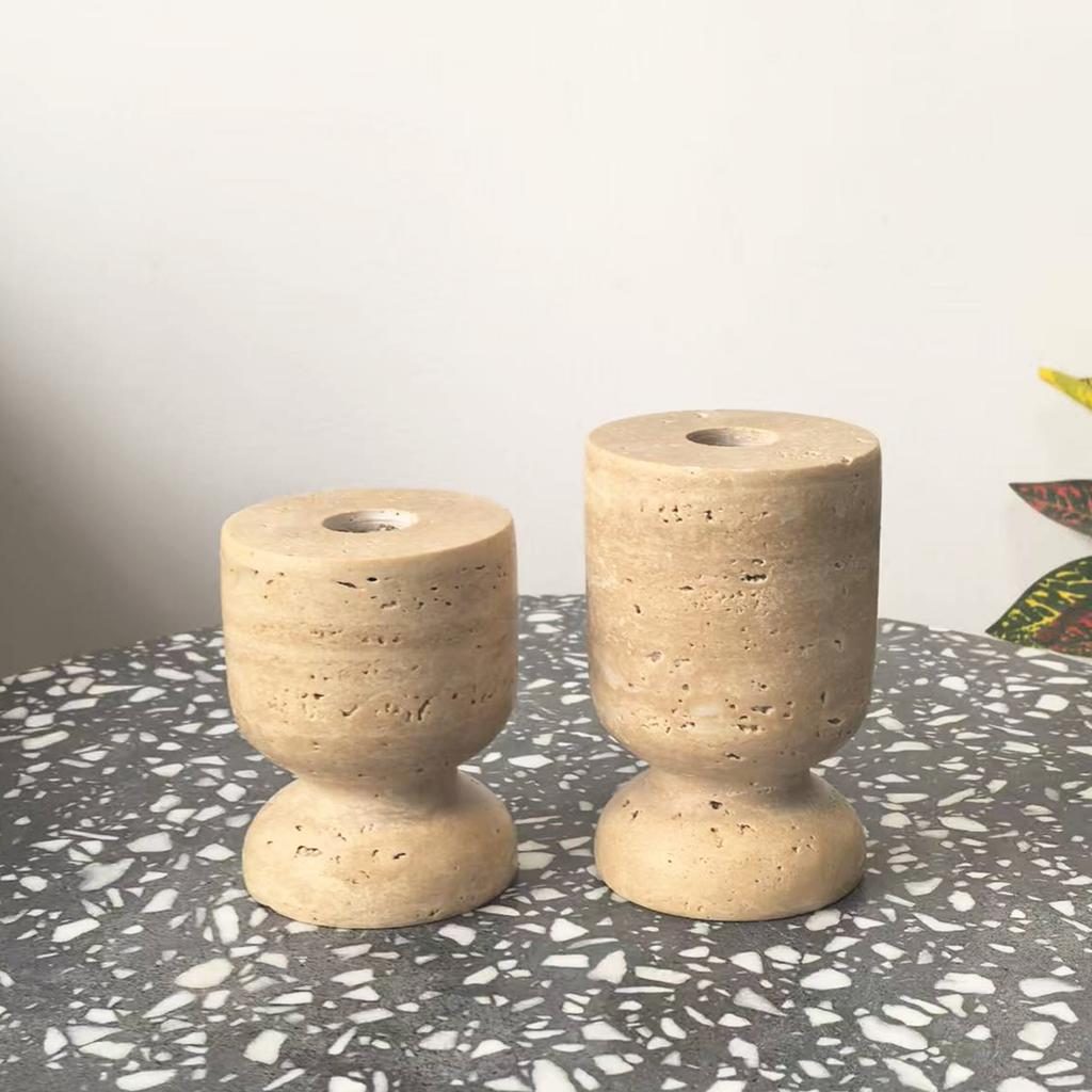 New Natural Marble Travertine Candle Holder Double-sided Design Home Decor Desktop Aromatherapy Stand Christmas Handmade Durable