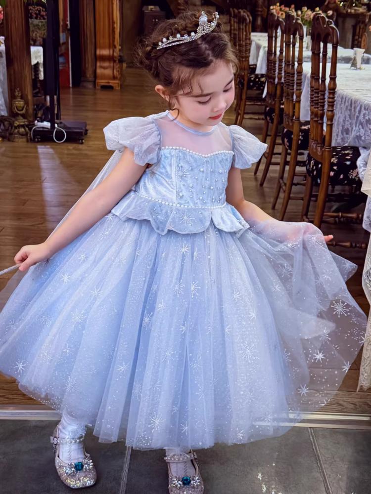 Girls' Princess Dress Summer Dress 2026 New Children's Puff Mesh Bubble Sleeve Dress Girls' Birthday Dress