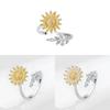 Sunflower Adjustable Ring With Cubic Zirconia And Geometric Design For Women