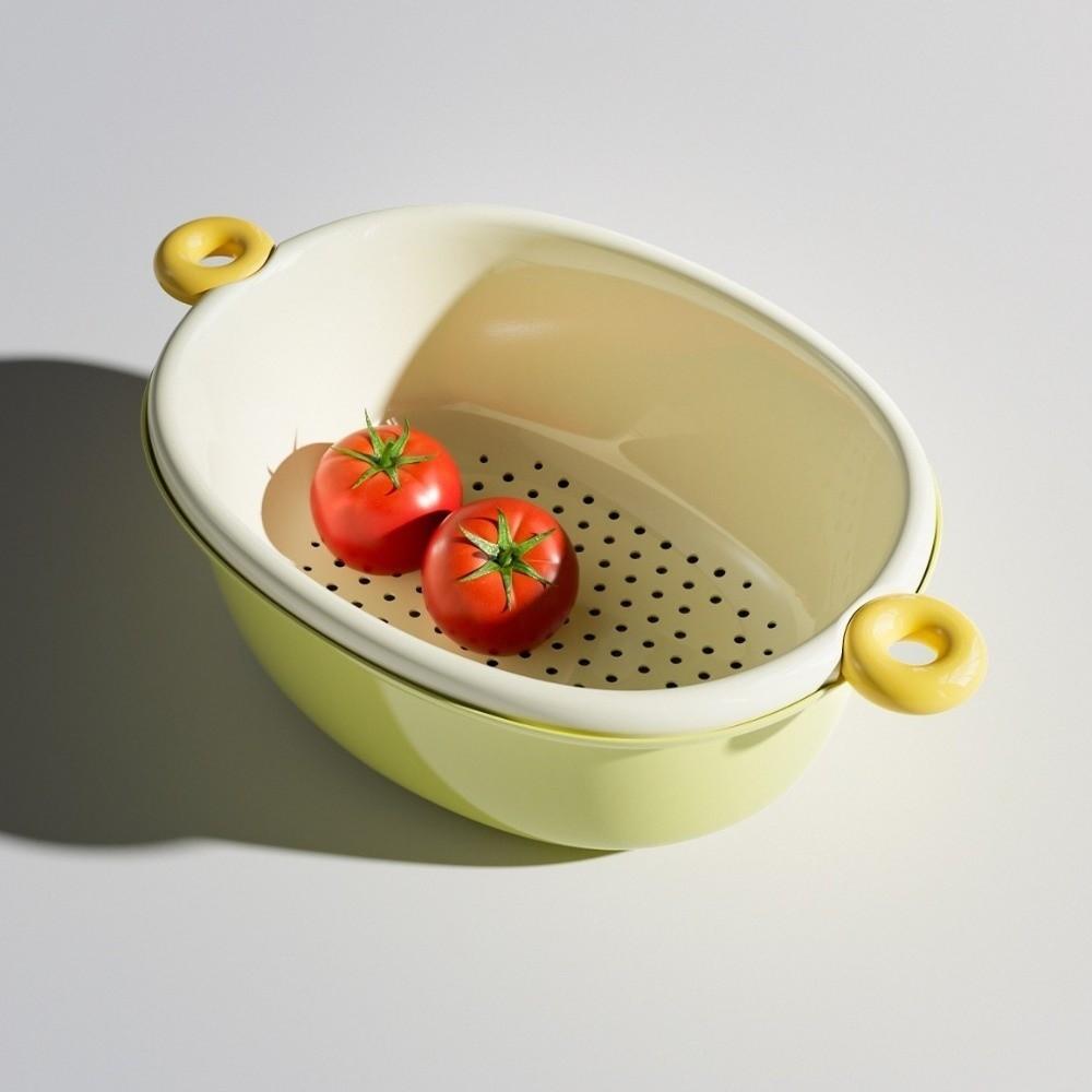 Double-Layer Vegetable Washing Basin Large Capacity Plastic Vegetable Rinsing Basket Thickened Dustproof Drainer Basket Kitchen