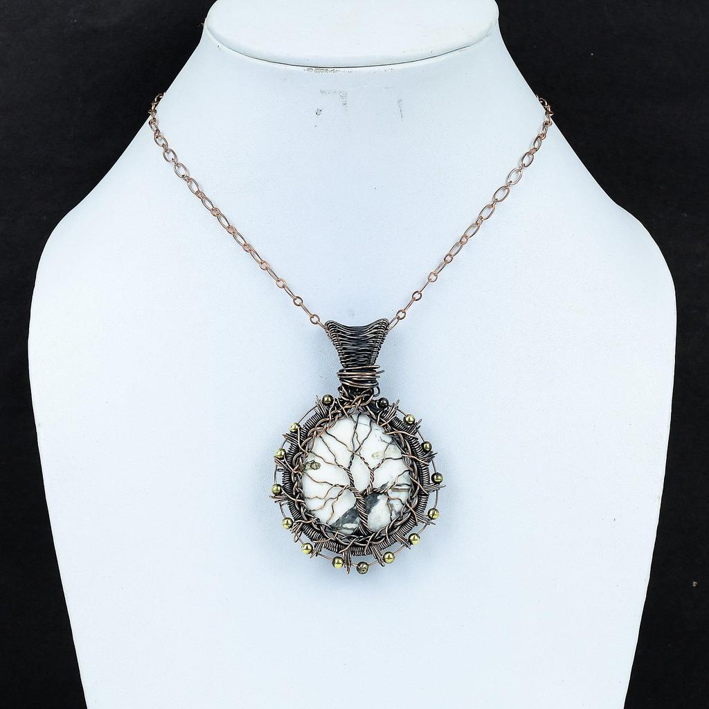 Tree Of Life Howlite Gemstone Handmade Pure Copper Wire Wrapped Pendant Jewelry For Memorial Day