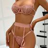 European Valentine's Day Heart Embroidery Lace Lingerie Set