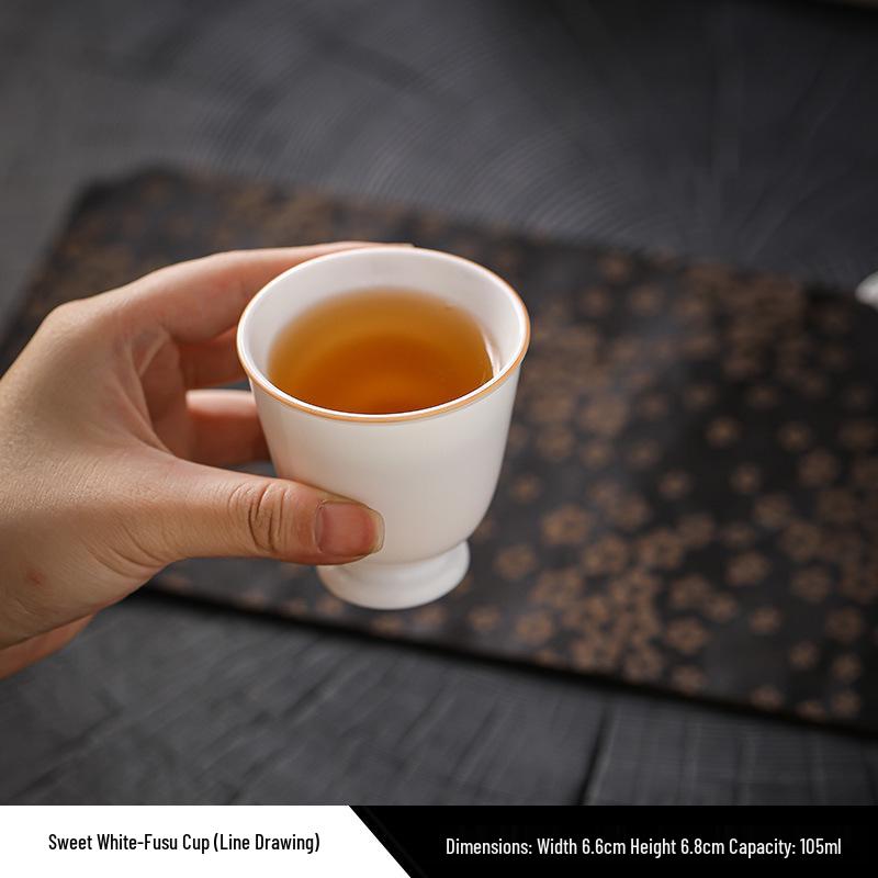 Gold Thread Porcelain Gongfu Tea Cup - Traditional White Ceramic for Home Use