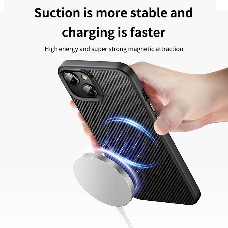 For iPhone 15 Magnetic Case Compatible with MagSafe Carbon Fiber Texture PC+TPU Cover