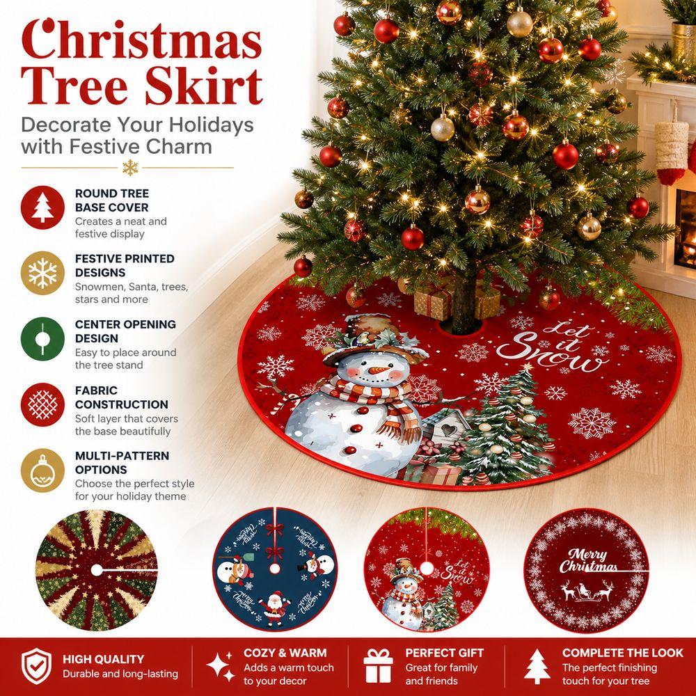 Fabric Christmas Tree Base Cover Round Shape Round Tree Skirt Holiday Home Decor
