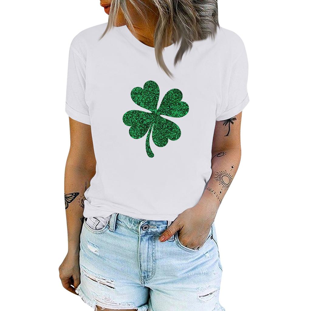 Women's Fashion Casual St. Patrick's Day Printed T-shirt Crewneck Pullover Short Sleeve Top