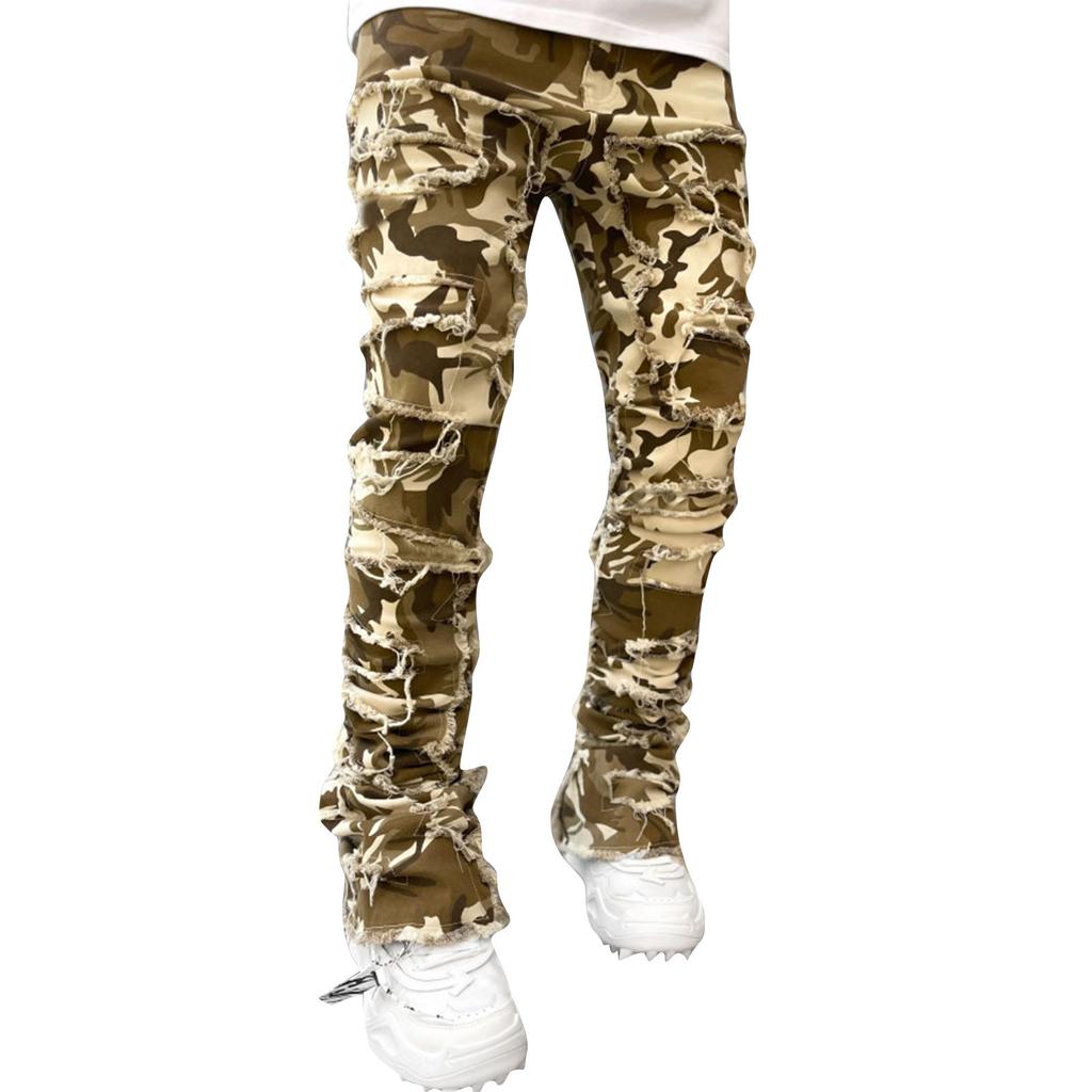Men's Casual Mid-Rise Washed Trousers Retro Straight Slim Fashion Jeans