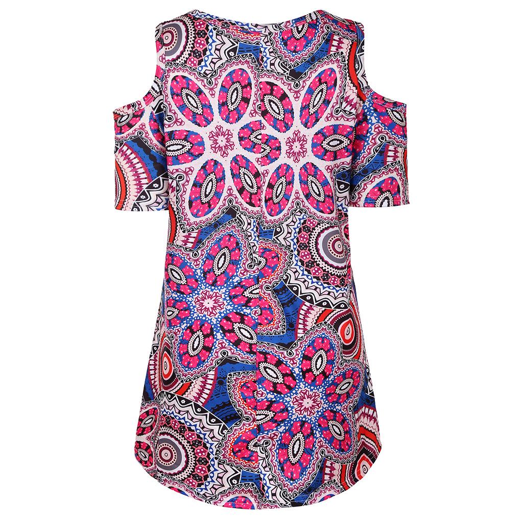 QICED Летний принт с открытыми плечами и коротким рукавом — фото 7