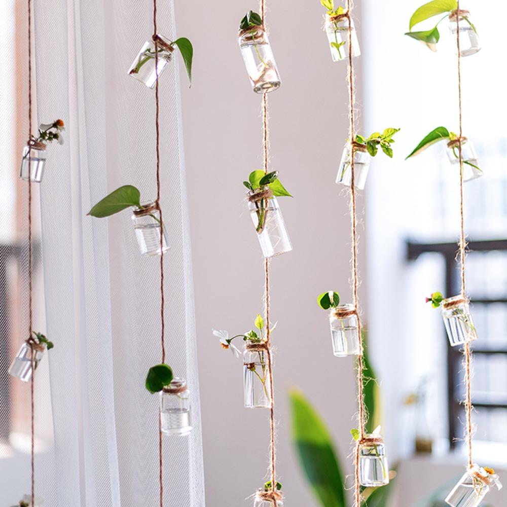 Nordic With 8 Mini Bottle Hydroponic Container Glass Vase Wind Chimes 1 Strings Hanging Vase