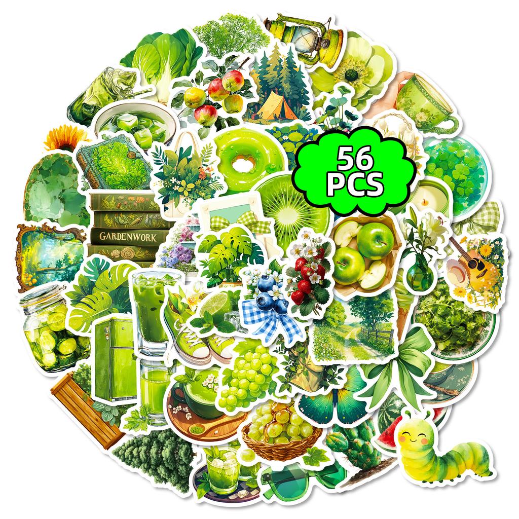 56 Green Healthy Life Graffiti Stickers Fresh Literary Style Creative Handbook Luggage Stickers