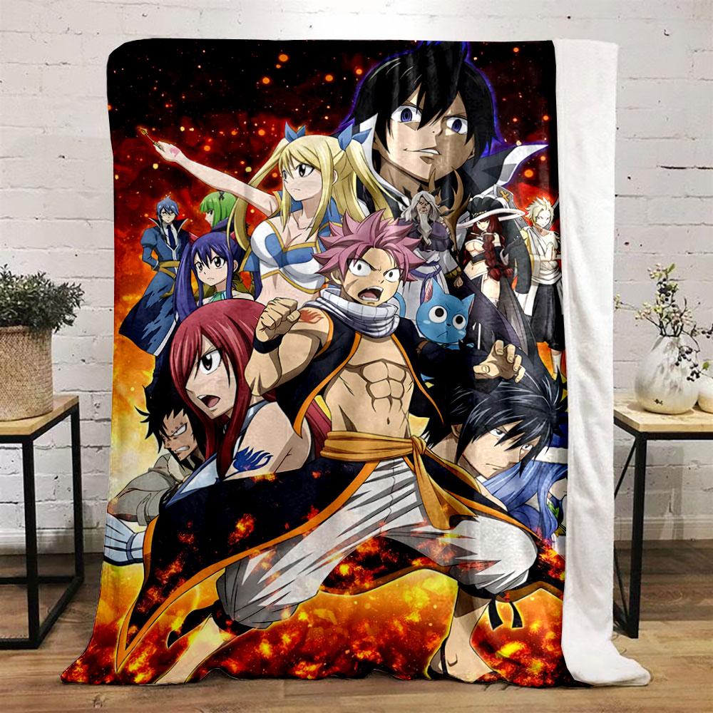 A Group of Anime Characters In Intense Poses with a Fiery Background. for All Seasons Blanket Lunch Break Throw Gift