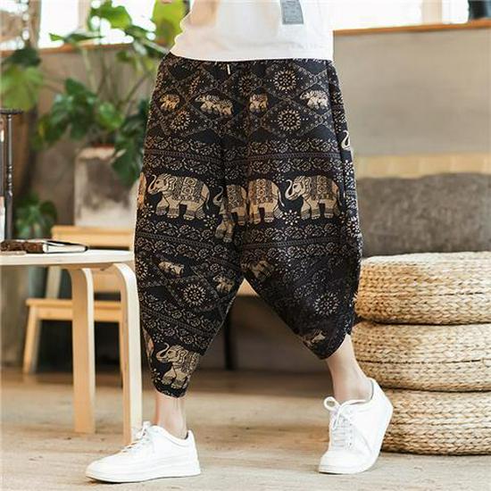 Short de plage pour homme à motif éléphant thaïlandais - Tendance, Pantalon court grande taille style chinois, Design carotte du Myanmar et Dai