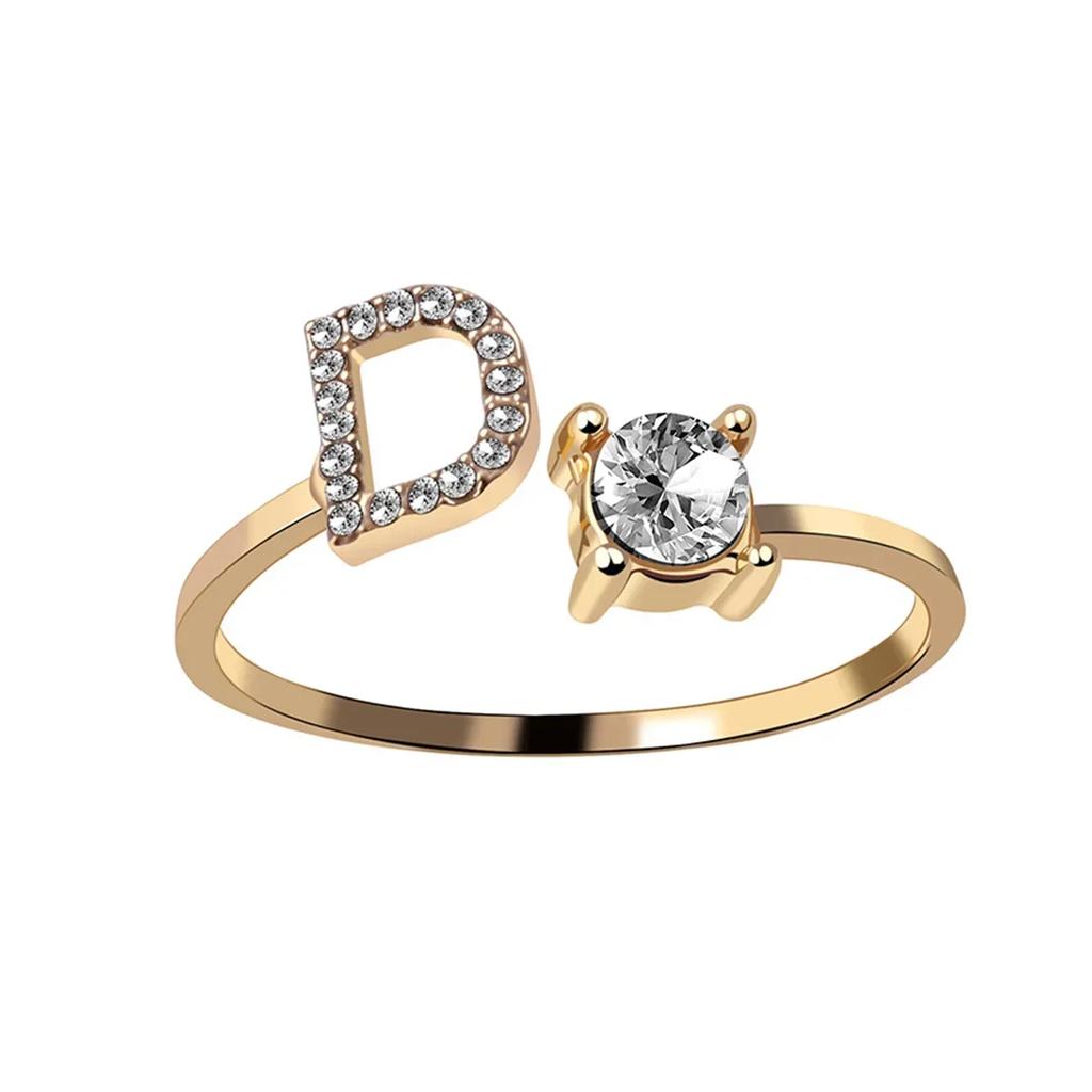 Adjustable Initials Rings Stainless Steel Simple Zircon Letter Rings for Women Wedding Band Couples Jewelry Accessories Gifts