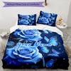 3PC Custom Name Blue Roses Butterflies Bedding Set Duvet Cover Closure Includes 1 Duvet Cover & 2 Pillowcases for Bedroom