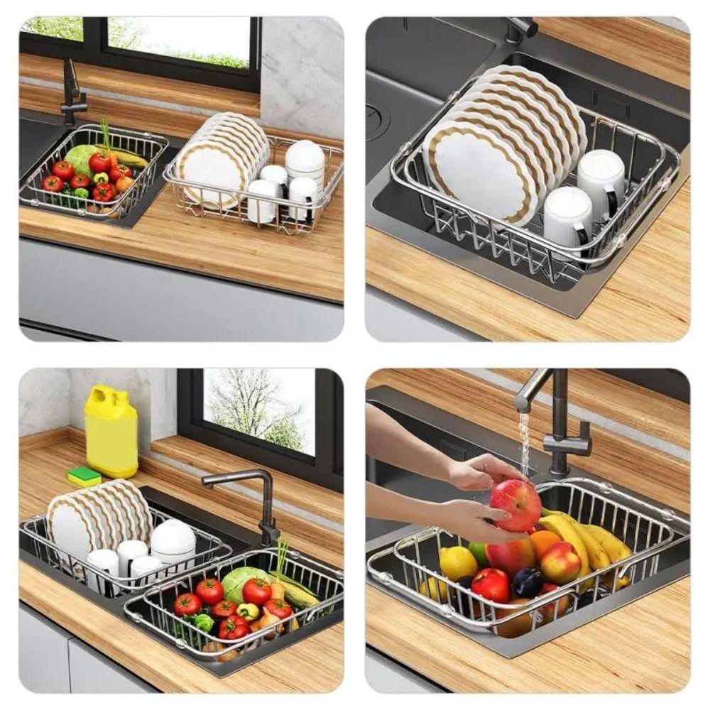 304 Stainless Steel Stainless Steel Dish Drying Rack Fruit Vegetable Drain Basket  Dish Drying