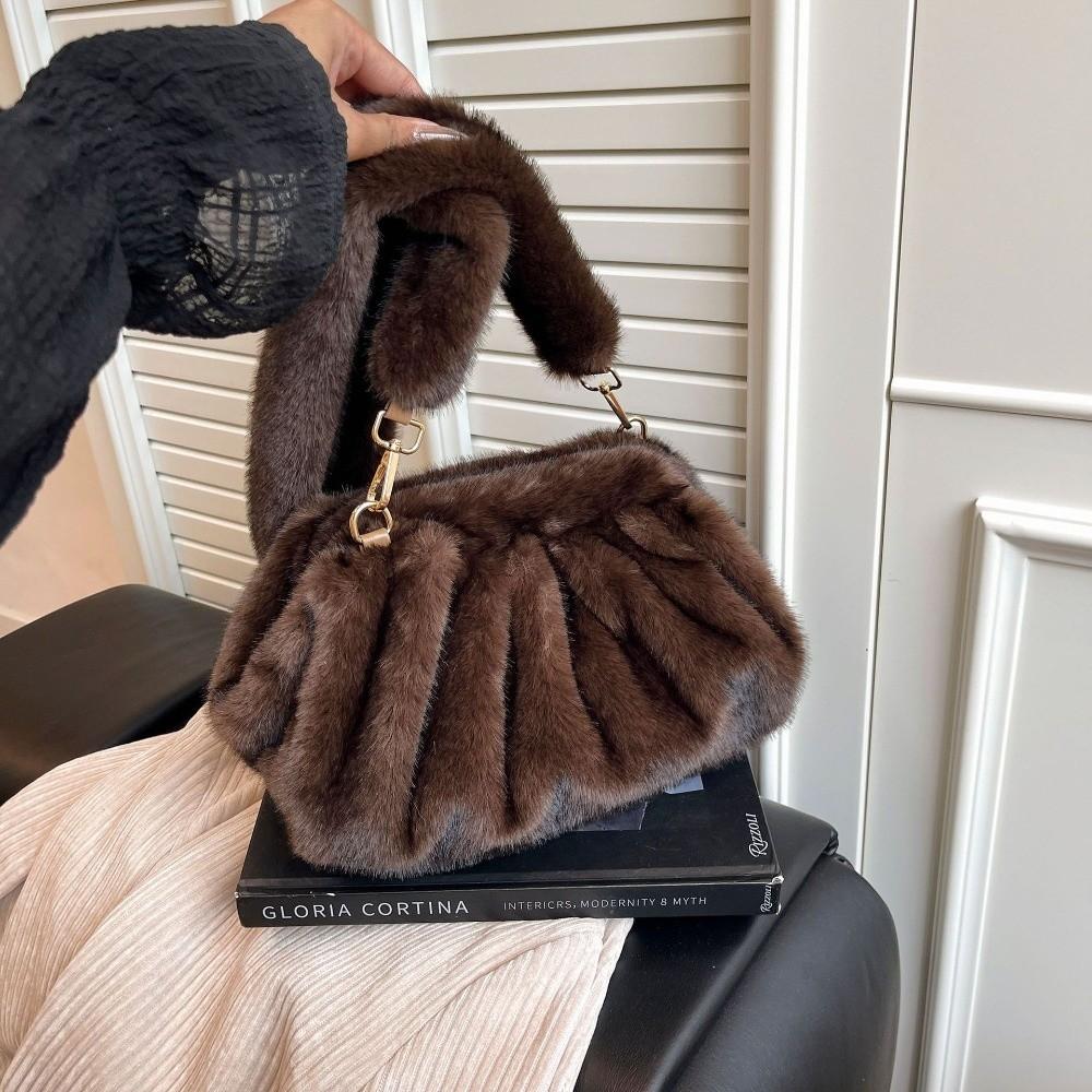 New Large Capacity Crossbody Bag Wrinkle Relaxed Texture Mink Fur Shoulder Bag Solid Color Ladies Handbags Female