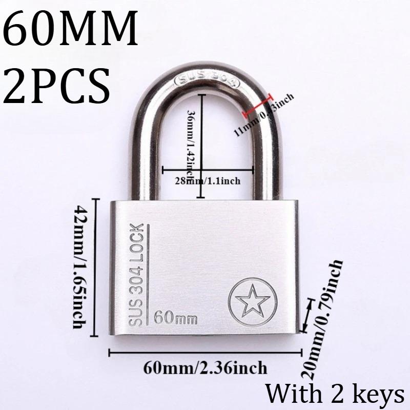 2/4 Pcs Padlock 304 Stainless Steel, Universal Key Lock, Home Cabinet Locker Outdoor Anti-theft Anti-skid Waterproof, Hardware