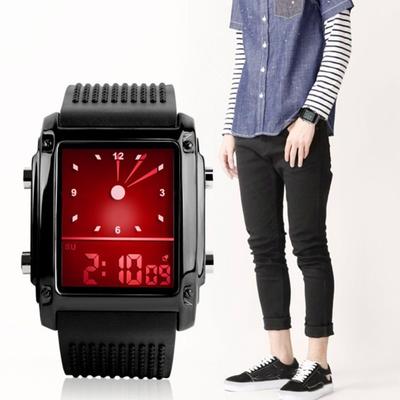 Men Electronic Watch LED Oblong Dial Adjustable Strap Waterproof Night Light High Accuracy Legible Decorative Unisex Couple Sports Wristwatch