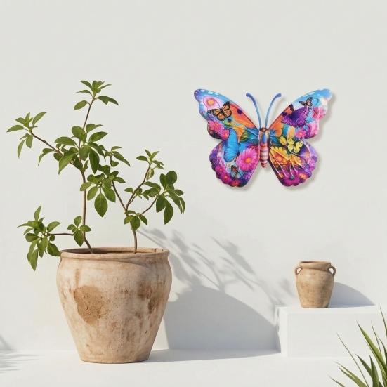3Pcs Colorful Butterfly Wall Decoration, Weather-proof Butterfly Shape Wall Art, Metal Butterfly Hanging Ornament for Home, Garden, Yard, Patio
