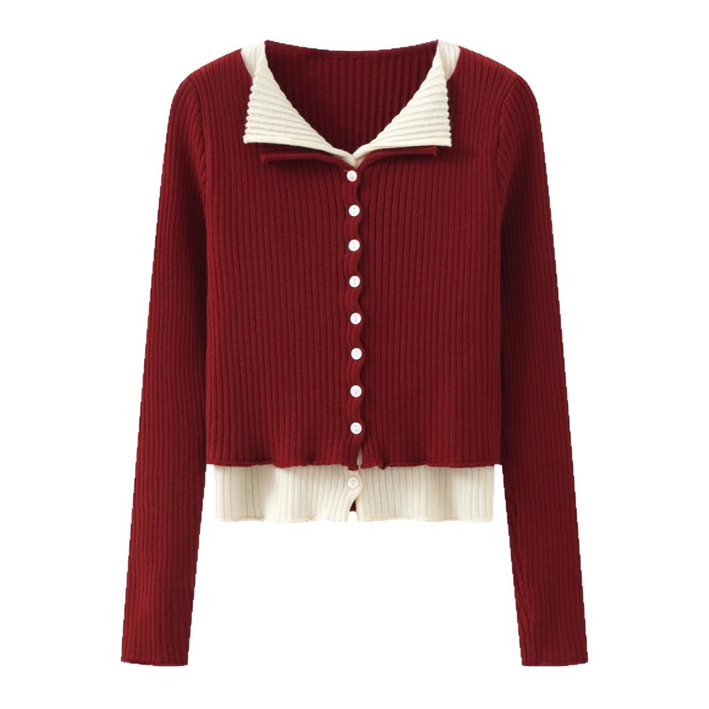 Two Korean-style Fake V-neck Knitted Cardigans for Women's Autumn and Winter Are Unique and Slimming. Pair Them with A Short Top