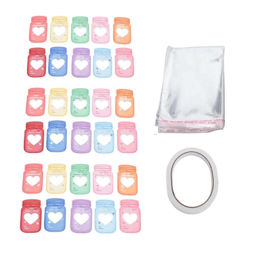 Ensemble de Cartes de Saint-Valentin pour Enfants - 30 Modèles de Bocal avec Adhésifs & Sachets