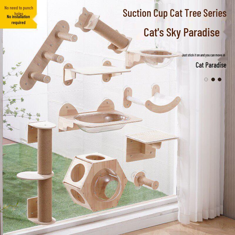 Кошачье дерево и лежанка на окно с присосками - Кошачья полка, экономящая место, для маленьких квартир Single Scratch Column