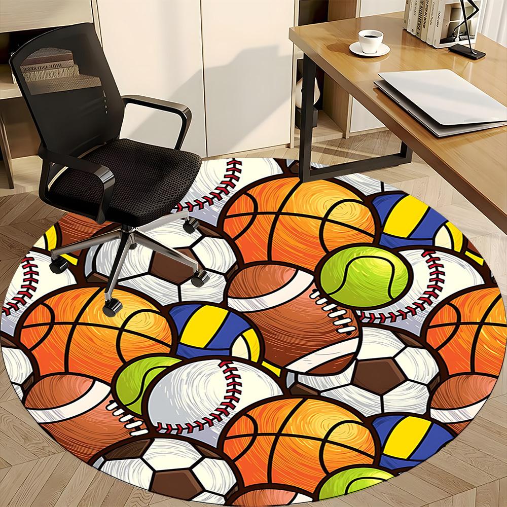 1PC Sports Balls Office Round Area Rug, Indoor Mat Suitable ForOffice, Under Office Chairs Bedroom Living Room Home Decor, Room Deco, D032