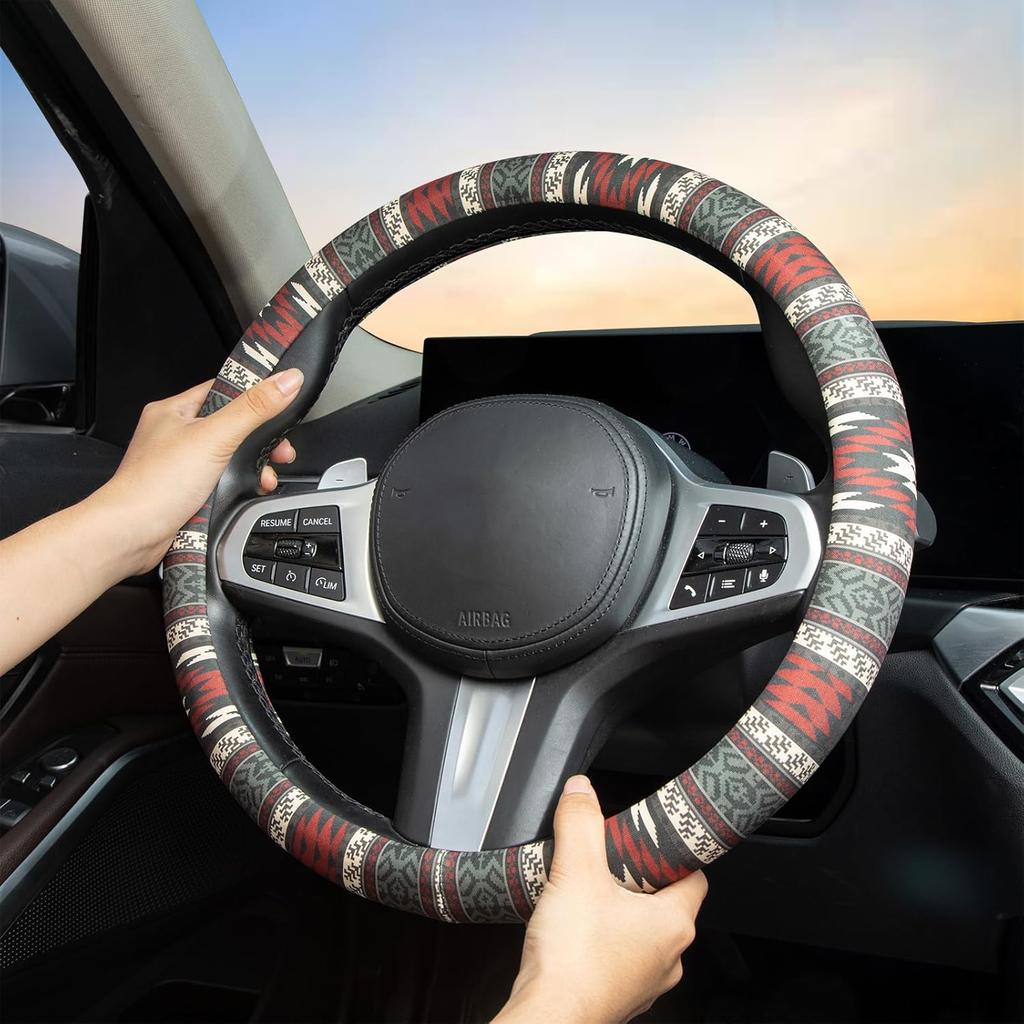 Western Aztec Steering Wheel Cover Auto Steering Wheel Protector, Anti-Slip, Breathable, Absorbing Sweat, Universal Aztec Car Accessories 14.5–15